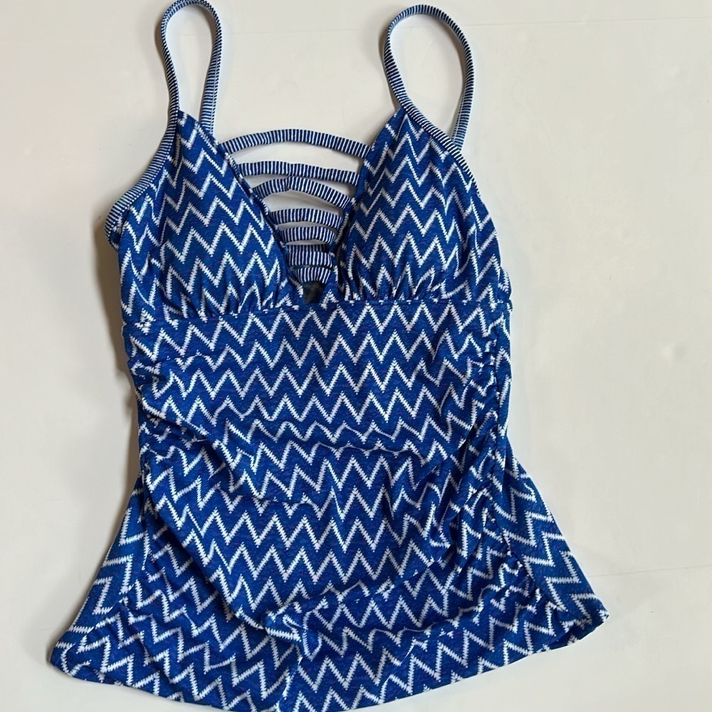 PB Sport Blue Mountain Shadow Tankini Tank Top Size 12 NWT